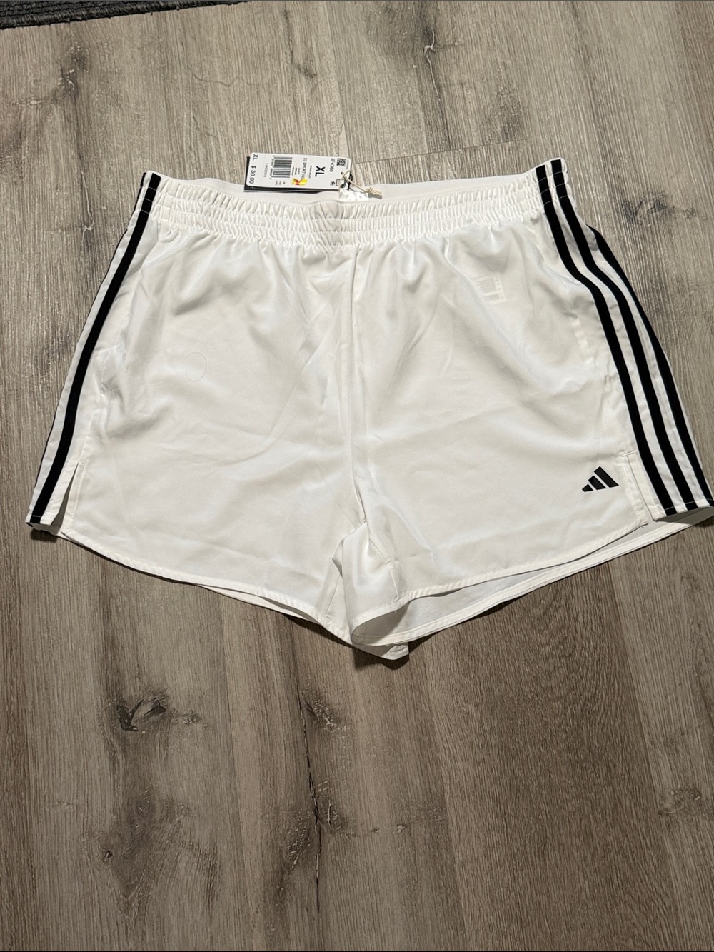adidas White Athletic Shorts with Black Side Stripes